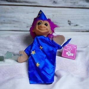 Vintage Russ Troll Wizard Puppet NWT Magician 90s Purple Blue Kids Toy